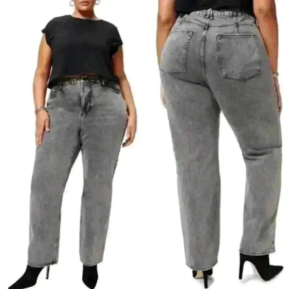 Good American Womens Faded Black Good Icon Loose Fit Straight Leg Jeans 18